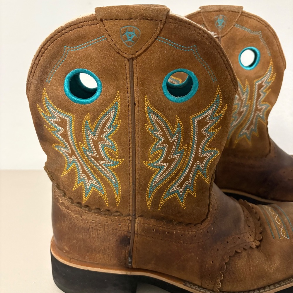 Ariat Fatbaby Brown Leather Western Cowboy Boots Turquoise Embroidery Women's 9B - Picture 14 of 14
